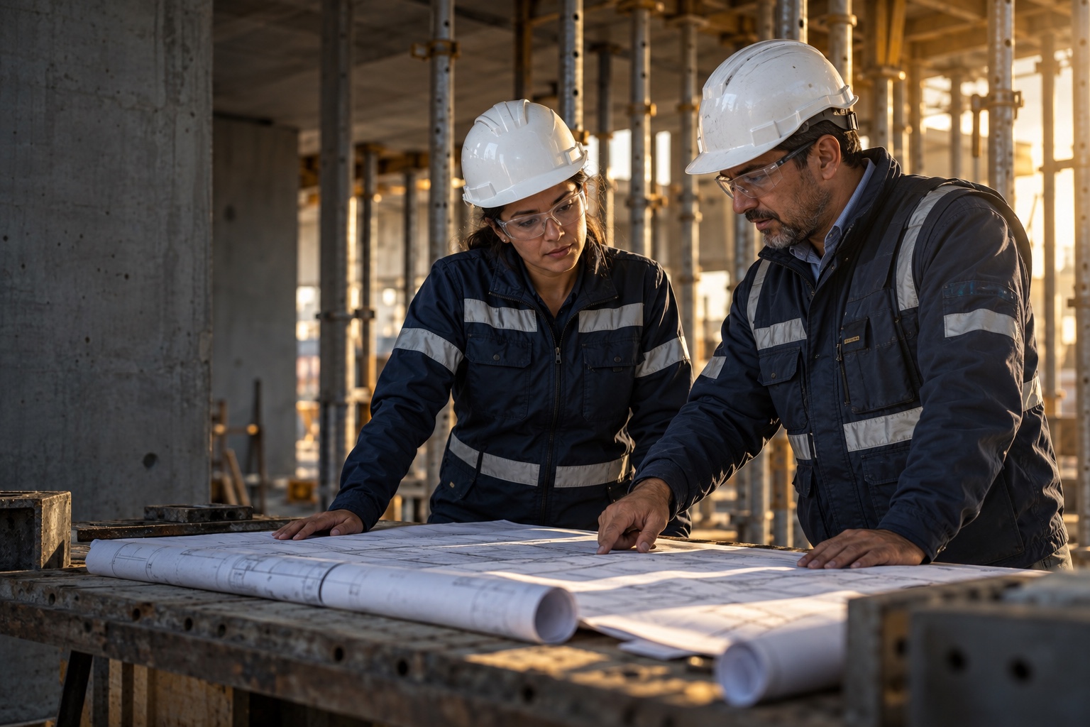 Imagen ilustrativa de profesionales revisando juntos los planos de una obra